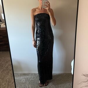 ROTATE Elegant Black Sequin Strapless Gown